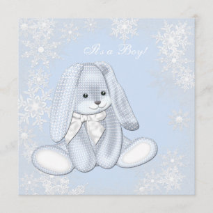 Invitation Fête de Bébé Garçon Flocon de Neige Bleu Hiver Mer