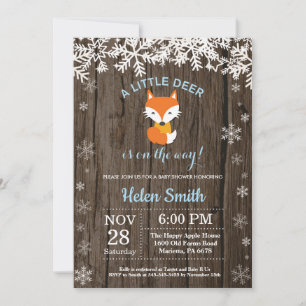 Invitation Fête de Bébé Garçon Hiver Renard Rustique