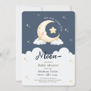 Invitation Fête de bébé garçon Lune et Étoiles Mystiques