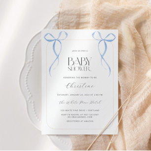 Invitation Fête de bébé garçon minimaliste ruban bleu