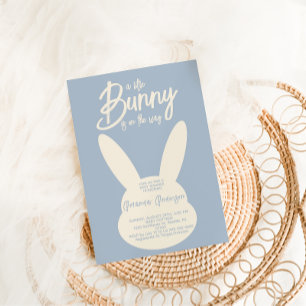 Invitation Fête de bébé garçon Modern Blue Bunny