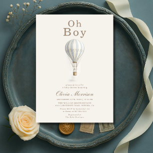 Invitation Fête de Bébé Garçon Montgolfière Bleue Oh Boy