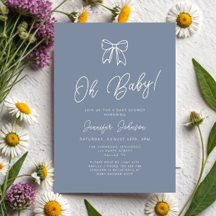 Invitation Fête de Bébé Garçon Oh Bébé Ruban Coquette Bleu Po