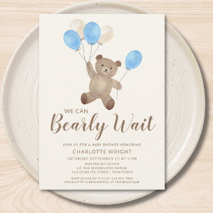 Invitation Fête de bébé garçon Ourson Nous pouvons à peine at
