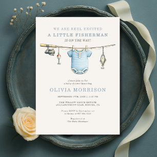 Invitation Fête de bébé garçon pêche ligne de vêtements excit