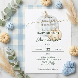 Invitation Fête de bébé garçon Petit Citrouille à carreaux bl