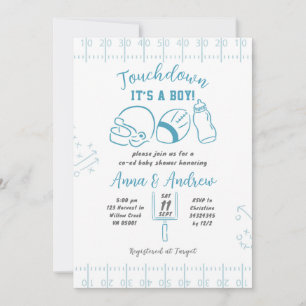 Invitation Fête de Bébé Garçon Touchdown Dessinée à la Main
