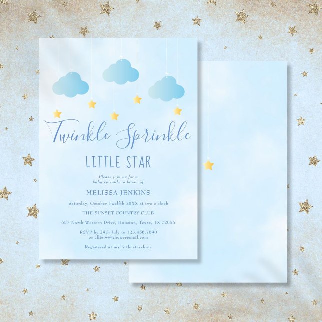 Invitation Fête de bébé garçon Twinkle Sprinkle Little Star B (Twinkle Sprinkle Little Star Boy Blue Baby Shower Invitation)