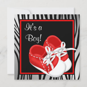 Invitation Fête de bébé garçon Zèbre Rouge Chaussures Rouges