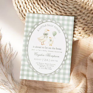Invitation Fête de bébé genre neutre Canard Fou Vert Sauge