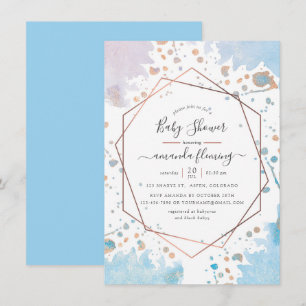 Invitation Fête de bébé géométrique rose gold et bleu