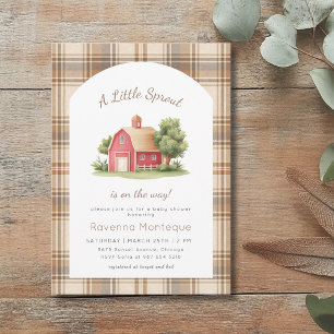 Invitation Fête de Bébé Gingham Brun Petite Pousse Grange Rou