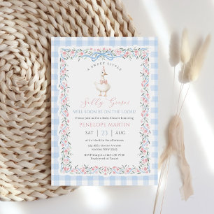 Invitation Fête de bébé Gingham Canard Oie Idiote Genre Neutr