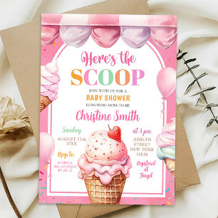 Invitation Fête de Bébé Glace Crèmeuses Bonbons Rose Pastel C