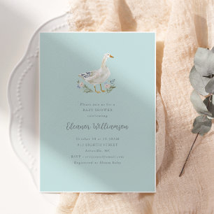 Invitation Fête de bébé Goose Floral Menthe à l'eau Fantaisis