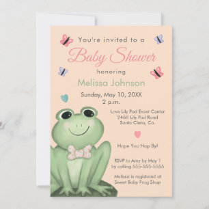 Invitation Fête de Bébé Grenouille Rose Fantaisiste