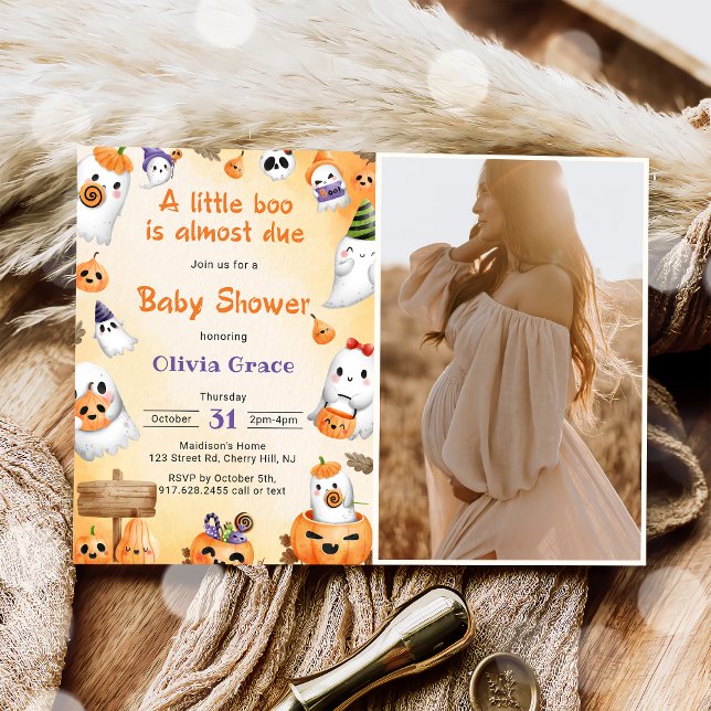 Invitation Fête de bébé Halloween citrouille fantôme Little B (Créateur téléchargé)
