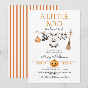 Invitation Fête de Bébé Halloween Minimal Little Boo