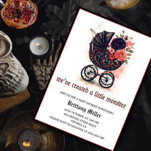 Invitation Fête de bébé Halloween poussette gothique