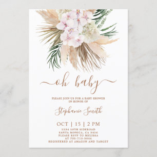 Invitation Fête de bébé Herbe des Pampas fille