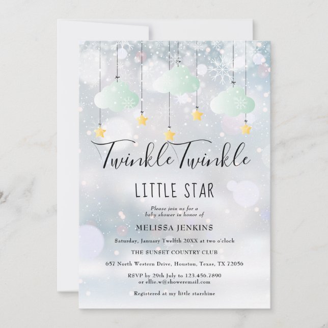 Invitation Fête de bébé hiver Twinkle Twinkle Little Star (Devant)