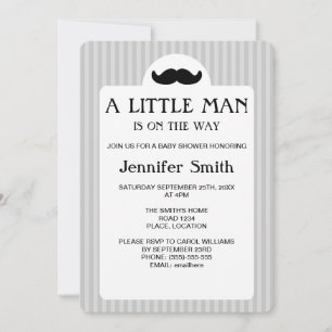 Invitation Fête de bébé homme silhouette de moustache noire