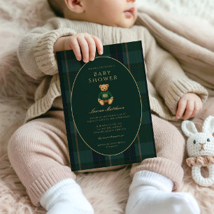Invitation Fête de bébé inspirée de Lauren à carreaux foncés 