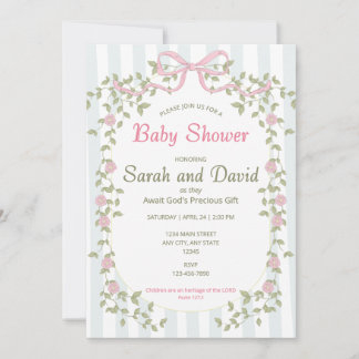 Invitation Fête de bébé jardin aquarelle chrétien