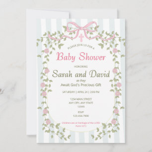 Invitation Fête de bébé jardin aquarelle chrétienne