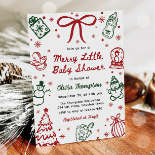 Invitation Fête de bébé joyeuse et petite dessinée à la main