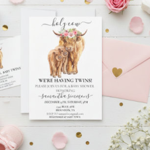 Invitation Fête de bébé jumeaux Sainte Vache Veau des Highlan