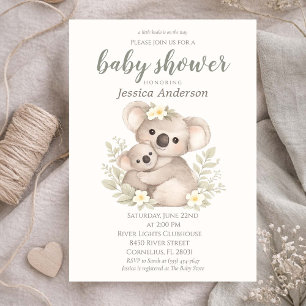 Invitation Fête de Bébé Koala Bohème Cottagecore Neutre en Ge