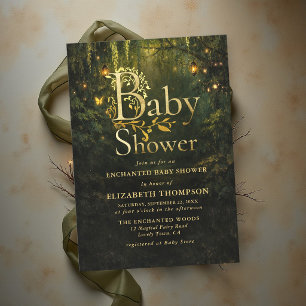 Invitation Fête de Bébé Lanternes de la Forêt Enchantée de Co