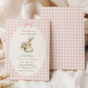 Invitation Fête de bébé lapin à carreaux roses
