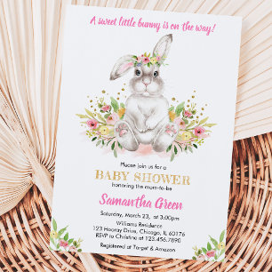 Invitation Fête de Bébé Lapin Floral