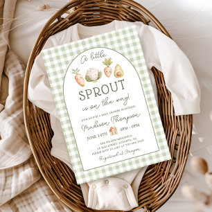 Invitation Fête de bébé Little Sprout Vegetables Gingham
