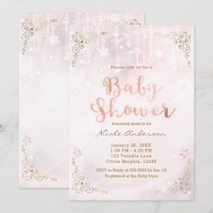 Invitation Fête de Bébé Lueur Rose et Céleste Dorée