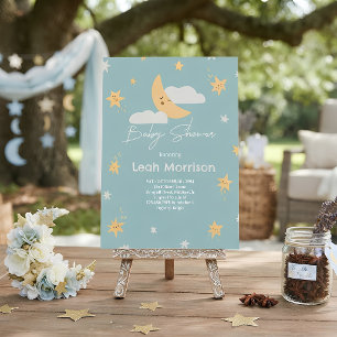 Invitation Fête de Bébé Lune & Étoiles Brille Petite Étoile