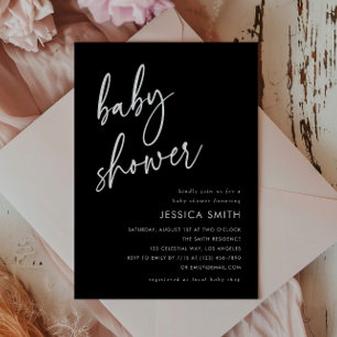 Invitation Fête de bébé minimaliste élégante noire