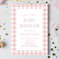 Fête de Bébé Minimaliste Moderne Rose à Carreaux