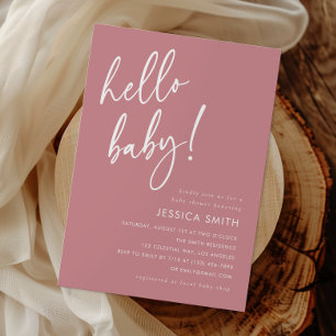 Invitation Fête de bébé minimaliste Rose Poussiéreuse Hello B