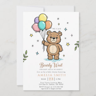 Invitation Fête de bébé moderne avec ours en peluche
