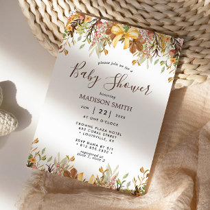 Invitation Fête de bébé neutre avec floral de feuillage d'aut