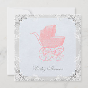 Invitation Fête de bébé neutre avec landau vintage
