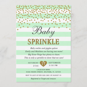 Invitation Fête de bébé neutre vert menthe et or