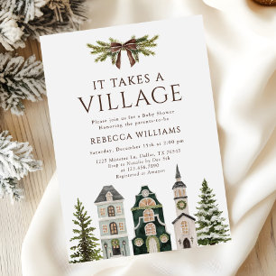 Invitation Fête de bébé Noël à l'échelle du village