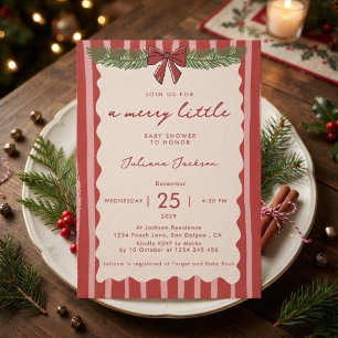 Invitation Fête de bébé Noël Petits Bonheur aux Rayures Rouge