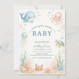 Invitation Fête de Bébé Océan Aquarelle Vous Verra Bientôt