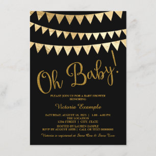 Invitation Fête de bébé Oh Baby Black Gold sans genre