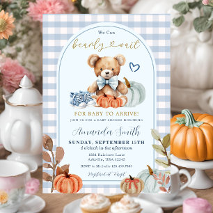Invitation Fête de bébé ours en attente de citrouille bleue
